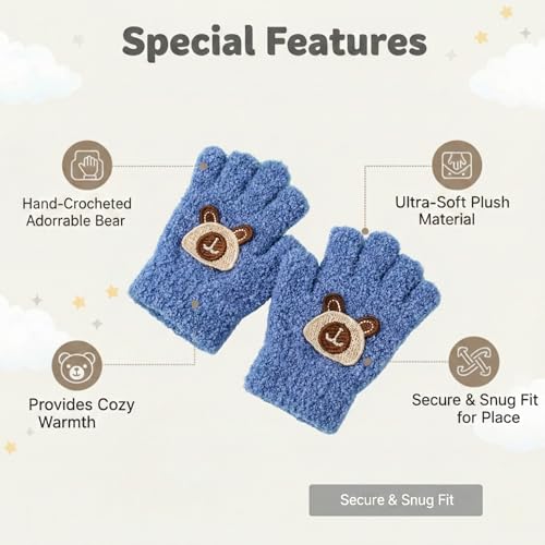 Image of Kraptick Kids Winter Gloves - Ultra-Soft Thick Knit Fuzzy Warm Mittens for Boys & Girls Cute Bear Patch Thermal Hand Warmers for Toddlers & Children -1