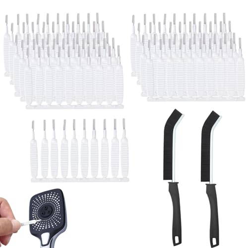 2pcs Multifunctional Crevice Cleaning Brush with 100pcs Shower Head Cleaning Brush, Anti-Clogging Deep Detail Cleaning Brushes for Shower Head, Phone Hole, Keyboard, Cosmetic Bottle, Bathroom, Kitchen