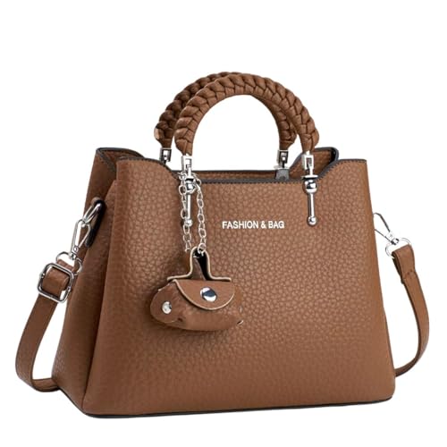 ALWY Bolsa Feminina Couro Plutônio Bolsa de Ombro Mão Transversal Versátil, Fechamento em Zíper (Marrom)