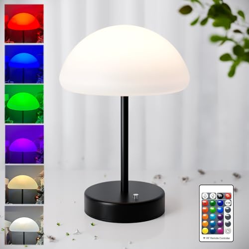 V.C.Formark Mushroom RGB LED Mood Lamp - 16 Color Changing Rechargeable Night Light with Remote, 4000mAh Battery Portable Waterproof Decor Lighting for Bedroom, Garden, Bathroom, Party Ambiance