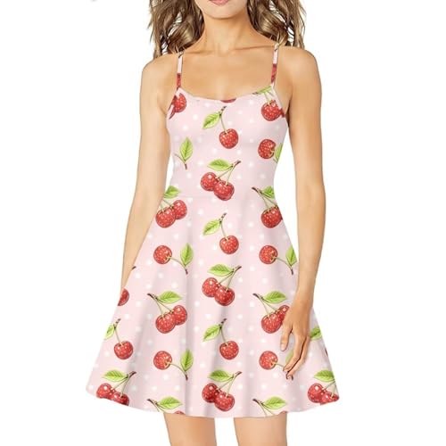 Image of Women's Spaghetti Strap Dress Summer Casual Swing Sundress Girls Beachwear Swing Mini Dress