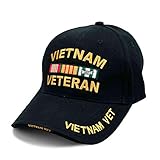 VetFriends.com Vietnam Veteran Hat for Men Embroidered Black Cap with Service Ribbons US Viet NAM War Veterans Day