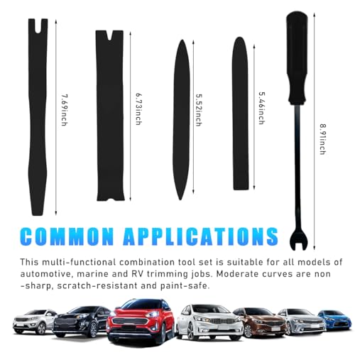 Image of Ohleats 5PCS Auto Trim Removal Tool Kit, No Scratch Plastic Pry Tool Kit for Car Panel Audio Dashboard Dismantle, Automotive Interior Trim Molding Fastener Remover, Car Accessories (Black)