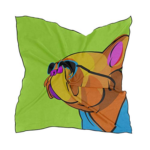 Soft Polyester Silk Scarves Girls Fashion Print Bulldog Dog Animal French Hair Scrunchie