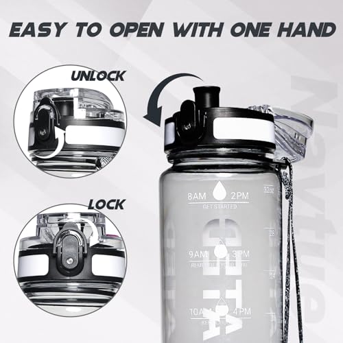 Image of Water Bottle 32 oz Motivational Time Marker Tritan Bottle