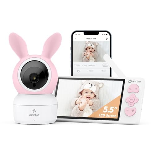 Babyphone Vidéo ANNKE 5'' 720p – Caméra 1080p, Vision Nocturne, Berceuse, PTZ, Détection Température & Batterie Rechargeable