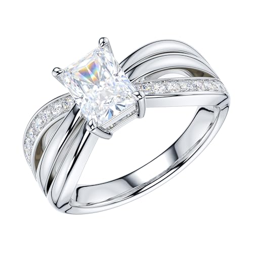 THELANDA Emerald Cut Genuine Moissanite or Simulated Diamond Ribbon Bowknot Infinity Engagement Ring Crisscross Twisted Knot Promise Ring2