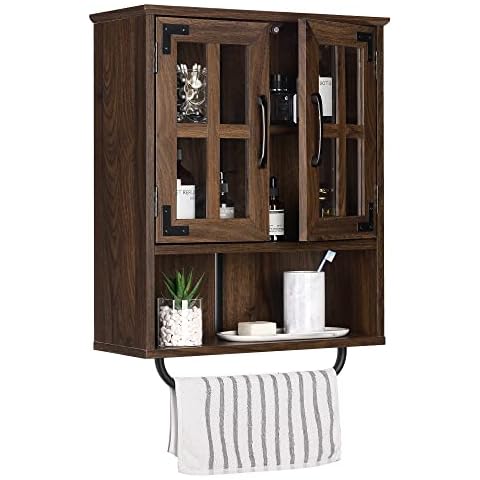 RUSTOWN Rustic Wall Storage Cabinet with Towel Bar Cover