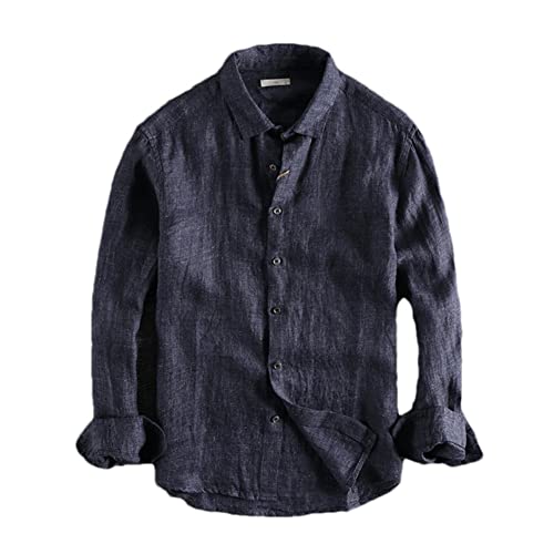 Chemise en lin bleu grand confort homme style asiatique