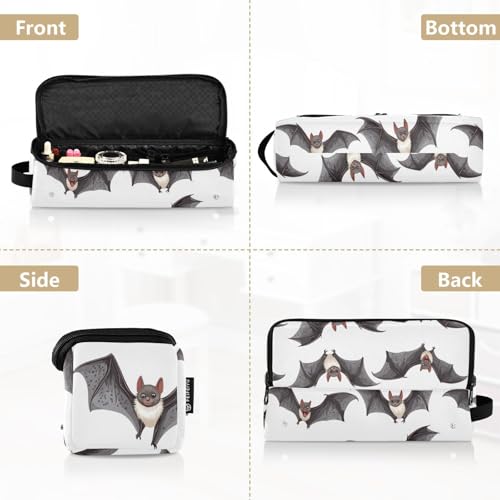 Bolso de viaje para herramientas de cabello para mujer con tapete resistente al calor removible y organizador portátil para planchas y accesorios de cuidado capilar, con diseño de murciélagos blancos miniatura 5