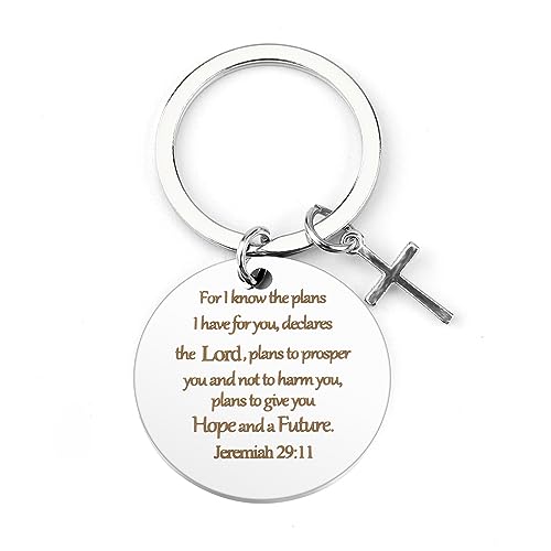 Prrivnix Christian Women's Bible Verse Keychain, Modern Letter Print Brown Cross Keychain, Engraved Bible Verse Gifts, Religious Theme