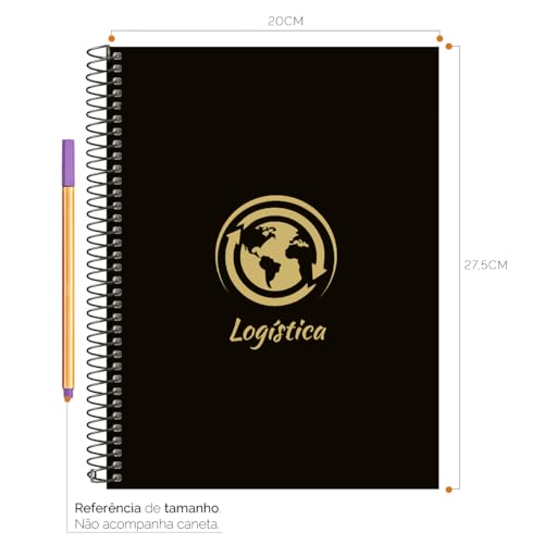Caderno Universitário Espiral 10 Matérias Profissões Logística (Preto e Gold)
