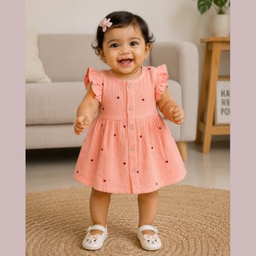 Image of Lilimi Toddler Baby Girl Cotton Muslin Dress, Breathable Flutter Sleeve Button-Front Cute Frocks