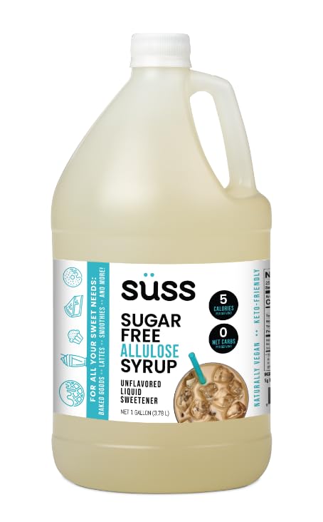 SÜSS Sugar Free Allulose Syrup, 1 Gallon - Low Calorie Sweetener | 1:1 Sugar Substitute | Keto, Paleo, Vegan Friendly | Gluten-Free & Perfect for Baking