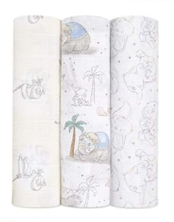 aden + anais Dumbo Swaddle Blanket - Pack of 3 | Disney Baby | Large 100% Breathable Muslin Cotton Wrap Set for Infant Girls & Boys | Adorable My Darling Dumbo Print Designs | Newborn Sleep Essential
