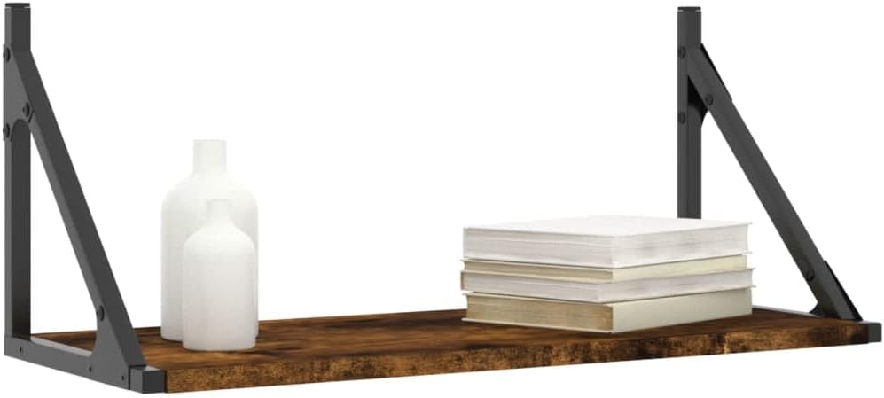 Wall Shelf Set of 2, Smoked Oak Engineered Wood, 23.6x9.8x10.0 inch Floating Ledge Shelves for Living Room, Bedroom, and Bathroom Decor