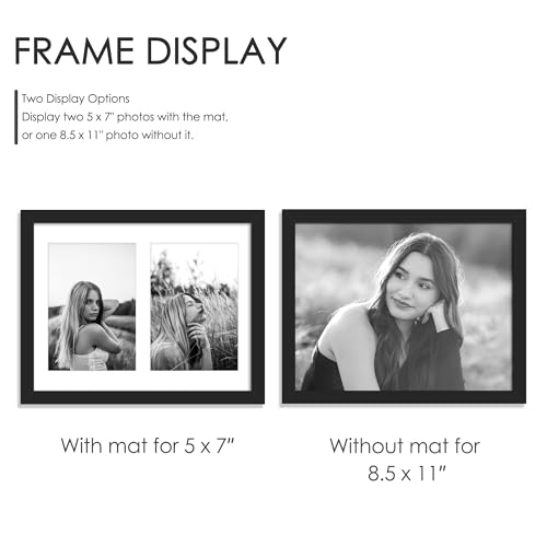 Image of DUENPY 2-Pack 8.5x11 Collage Picture Frames, 5x7 Collage Picture Frame, Displays Two 5x7 inch Photos, or 8.5x11 (Without Mat) Wall Decor Wall Hanging or Tabletop, Black
