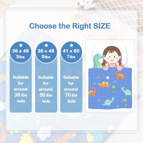 Image of Uttermara Weighted Blanket 3 lbs,Ultra Cozy Minky Fleece and Cotton Sided with Cartoon Patterns, Reversible Heavy Blanket Great for Sleeping, 36x48 inches, Blue Dinosaur Park