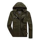 HIJEWE Men's Cotton Military Jackets Lightweight Canvas Lapel Cargo Coat Casual Outerwear with Detac