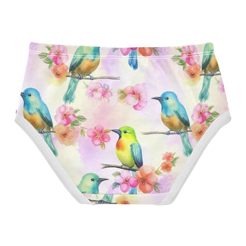 Joisal Watercolor Birds Vibrant Flowers Panties Little Girl Toddler Underwear Floral Cotton Cartoon Briefs Undies Kids 2t2