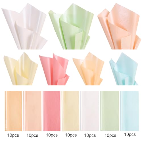 Image of BEISHIDA 7 Colors Pastel Tissue Paper Bulk, Metallic Glitter Wrapping Tissue Paper for Gift Bags, DIY Crafts Gift Wrapping Birthday Wedding Holiday-70 Sheet /20 x 14 Inches