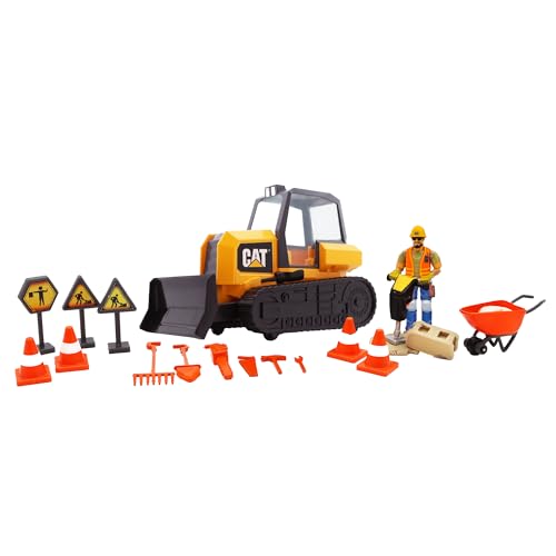Cat Workforce Bulldozer Action Set, 23+ Piece Construction Toy Playset with 4-Inch Articulated Figure, Non-Drying Compound & Molds, Tools & Road...