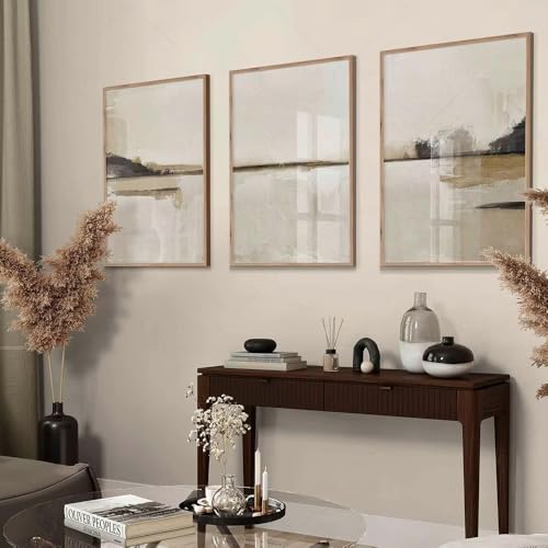 Tableau abstrait moderne beige et marron 40x50 cm pour salon - 3