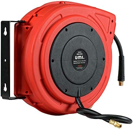 Amazon Brand - Umi Air Hose Reel Retractable - 9.5mm x 20m Premium Commercial Flex Hybrid Polymer Hose Max 20bar Heavy Duty Spring Driven Polypropylene Construction w/Lead in Hose