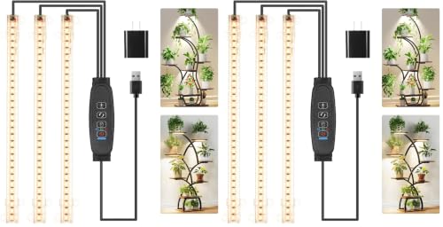 Image of 10.2'' 3 Head Grow Light Strips, LED Grow Lamps for Indoor Plants, Full Spectrum 3000K, Plant Light with 3 /9 /12H Timer, 10 Dimmable Levels for Seedling Succulent, Match for Plant Shelf (Pack of 2)