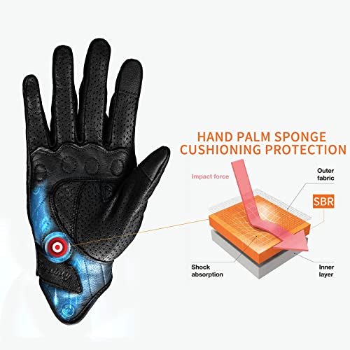 Harssiney Leather Motorcycle Gloves For Men,Breathable Riding Driving Biker Motorbike Glove Touchscreen Protective Hard Knuckle,Perforated,M, Black #TOP5