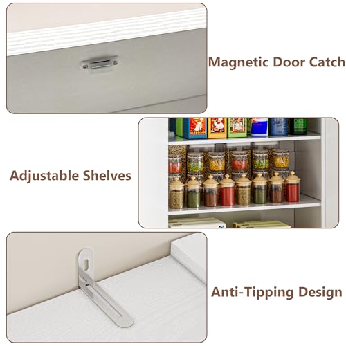 Image of BORNOON Pantry Organizers and Storage Cabinet, 67.7 inch Barn Door White Kitchen Cabinet with Drawers and Adjustable Shelf, Tall Pantry for Kitchen, Dining Room, Living Room