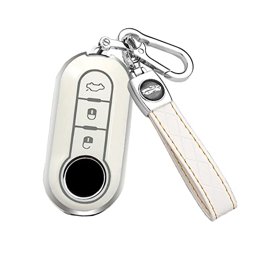 Coque de clé Fiat Ducato en TPU premium blanc et ornement argenté avec porte-clé chic
