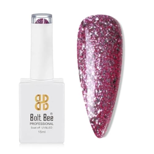 Image of Bolt Bee Glitter Pink Color Gel Nail Polish Soak Off UV Gel DIY at Home Manicure Salon Nail Art (64, 15ml)