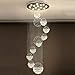 Siljoy Modern Foyer Chandeliers for High Ceiling, Large Staircase Chandelier with Spiral Sphere Design, Raindrop Crystal Chandelier Flush Mount Ceiling Light for Entryway Living Room W31.5 X H110