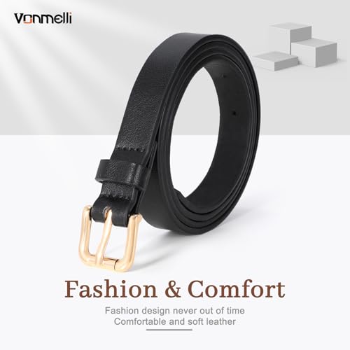 VONMELLI 4 Pack Thin belts for Women, Ladies Skinny Leather Waist Belt for Women Fashion Dress Jeans2