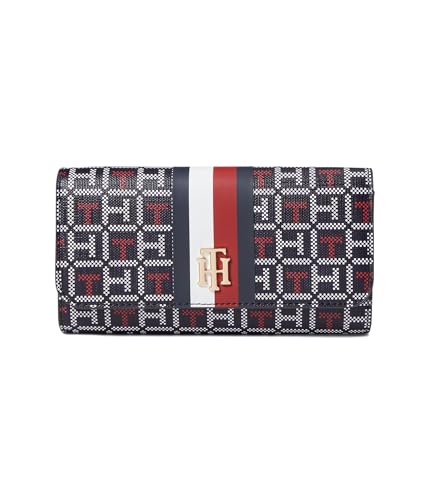 Tommy Hilfiger Rowan II Flap Continental Monograma quadrado revestido com carteira, Azul-marinho/vermelho/branco, One Size, Rowan II Flap Continental Monograma quadrado revestido com carteira