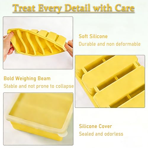 Image of Covered Silicone Freezer Tray, 2-Piece Set Of Silicone Freezer Molds, Used For Preparing And Freezing Various Sauces And Other Dishes, Making 12 Portions Cube (Yellow)