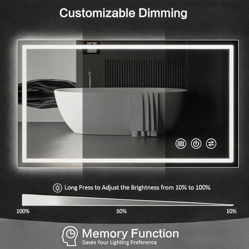 Image of 55 inchx 36 inch LED Bathroom Mirror with Lights, Backlit & Front Lit, Stepless Dimmable, Anti-Fog, 3 Colors, Lighted Bathroom Vanity Mirror for Wall, Tempered Glass, Memory Function, ETL Listed