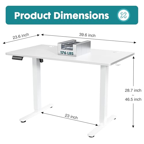 Image of Electric Standing Desk, 40 Inch Height Adjustable Sit Stand Up Desk, Computer Workstation Home Office Gaming Rising Table with Memory Preset Splice Board, White