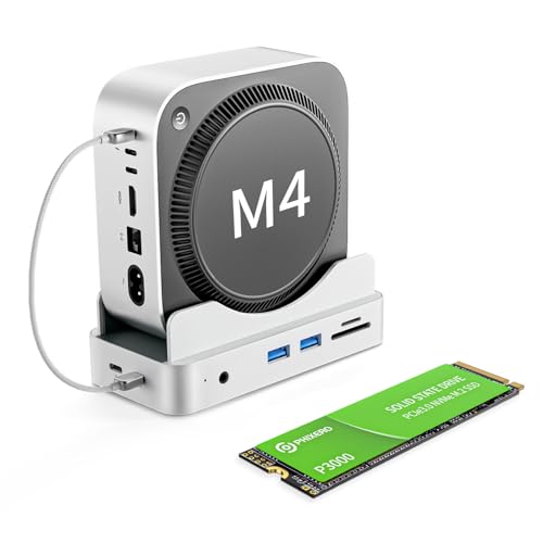 PHIXERO PSE Dock Stand für Mac mini M4 mit 2TB NVMe SSD, 6-in-1 Aluminium Hub, 10Gbps USB-A, SD/TF Kartenleser, Docking Station Ständer für Mac mini M4/M4 Pro
