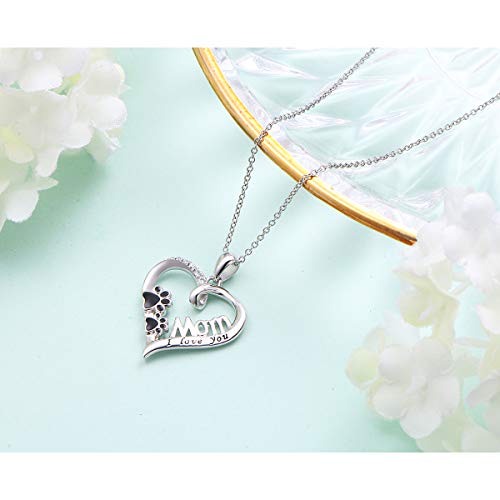 Jzmsjf S925 Sterling Silver I Love You Mom Heart Pendant Necklace Cute Dog Paws Print Jewelry Gifts For Women From Daughter Son #TOP3