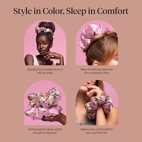 Image of Lisa Frank x Kitsch Pillow Satin Scrunchies for Women - Hair Ties No Damage, No Crease Hair Accessories | For Day or Night Use | Ideal Gifts for Women - 2pcs