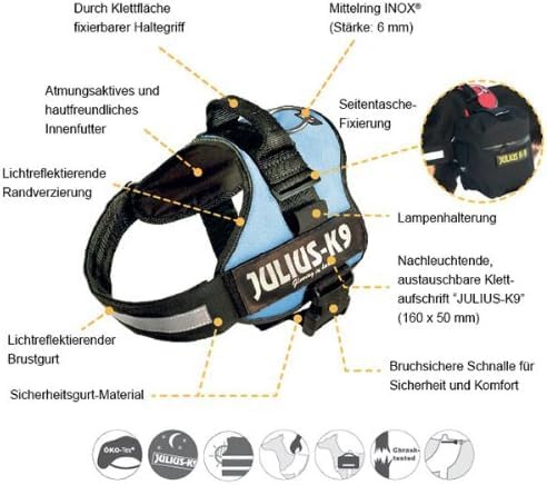 K9 Powergeschirr Original Julius-K9 Hundegeschirr für Diensthunde inkl. 2 Stück Klettsticker mit Wunschtext gratis (Schwarz, 1/L (Brust: 66-85 cm))