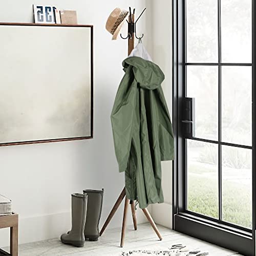 ANYOO Wasserdichter Regenmantel für Damen, Regenjacke mit Kapuze, leichter langer Regenmantel, Windjacke, Trenchcoat, Armeegrün, Einheitsgröße