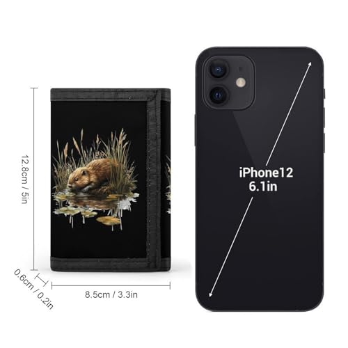 Beaver Reflection in Water Trifold Wallets for Men Women Ultra Thin Card Holder Purse with Zip Coin Pocket2