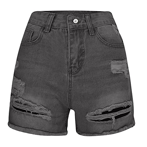Women's Hole Denim Shorts UK Sale Clearance Ladies Fringe Jeans Pants with Pokets Casual Zipper Shorts Elasticated Waist Summer Shorts High Waisted Denim Shorts Comfy Holiday Stretchy Short Trouser