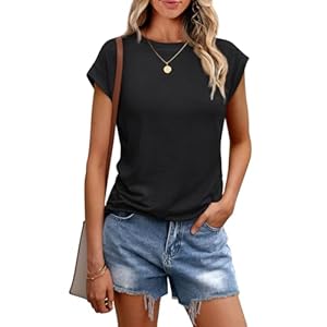 AUTOMET Womens Tops Casual Dressy Basic T Shirts Loose Fit Crewneck Cap Sleeve Tee Summer Outfits 2024