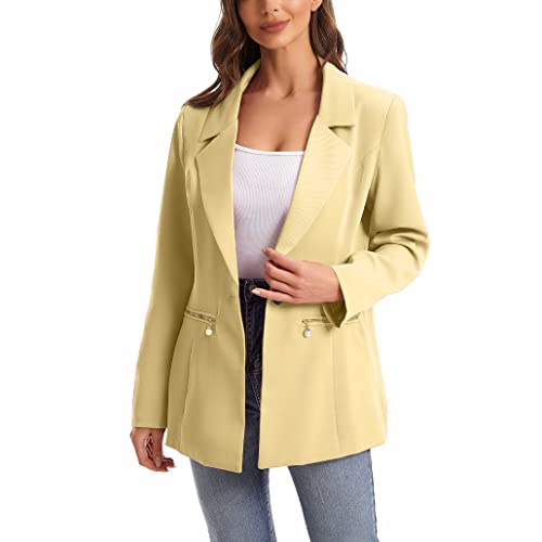 Women's Long Sleeve Open Front Blazer with Zipper Pockets