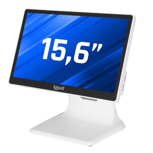 iggual TPV AIO 15,6" WiFi -Monitor Táctil Capacitivo, Panorámico 16:9 - Sin Sistema Operativo -Procesador J4125 QuadCore - SSD 128 GB+ 4GB RAM-Todo en Uno- Uso Comercial(POS)-Apto Verifactura(Blanco)