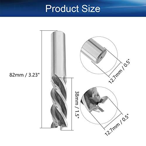 Image of Auniwaig 1 /2 inch Straight Shank End Mill Cutter, 4-Flute End Mill Bits,HSS-AL Spiral Bits, Round Shank Milling Cutting Tool for Stainless Steel Alloy Copper Metal 1Pcs